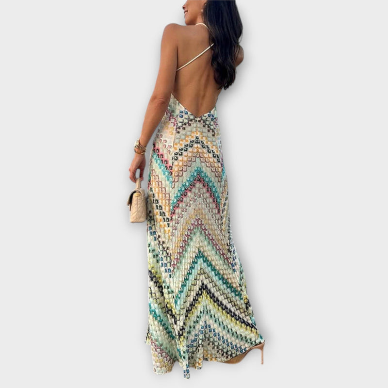 Remi - Vestido Maxí de Punto con Patrón de Pescado Colorido