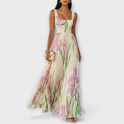 Vestido Maxi de Chifón Floral Doblado