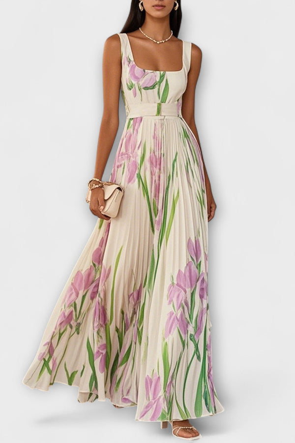 Vestido Maxi de Chifón Floral Doblado
