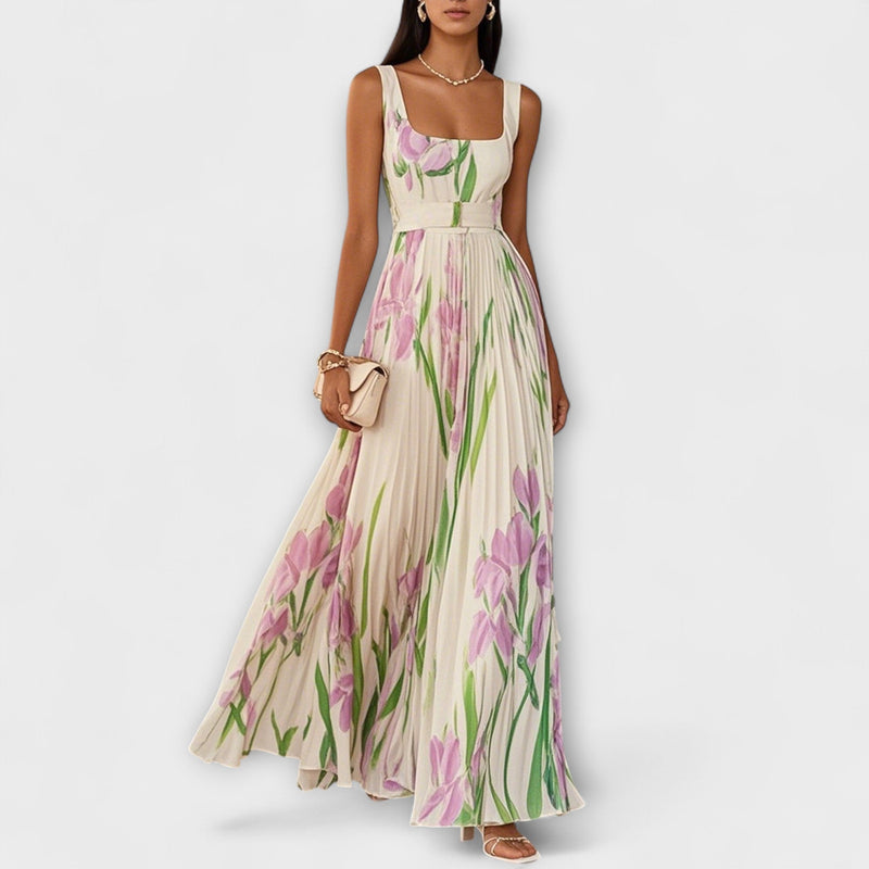 Vestido Maxi de Chifón Floral Doblado