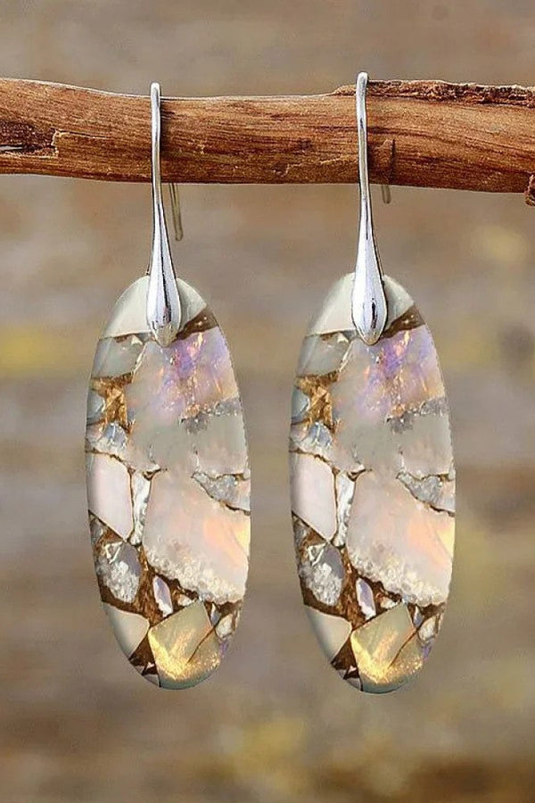 Pendientes Ovalados Vintage de Piedra de Materiales Naturales