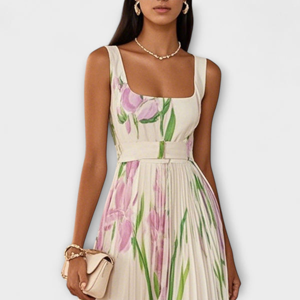 Vestido Maxi de Chifón Floral Doblado