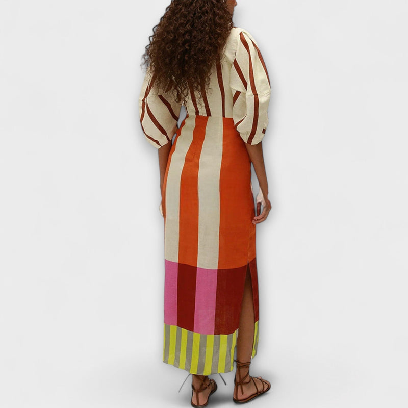Kaya - Vestido maxi con escote delantero y mangas abullonadas