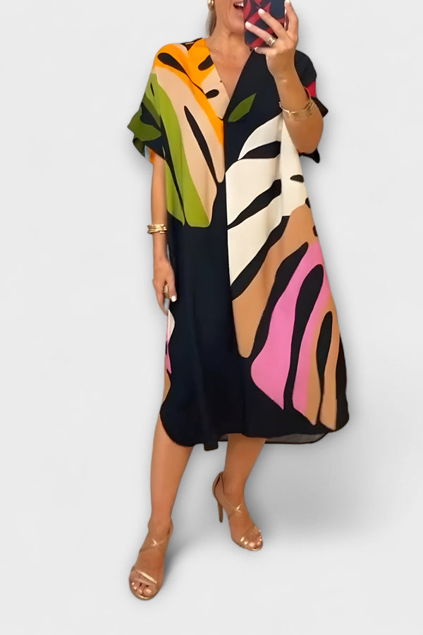 Roos - Vestido Casual con Estampado de Hojas de Colores