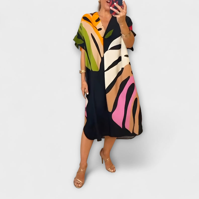 Roos - Vestido Casual con Estampado de Hojas de Colores