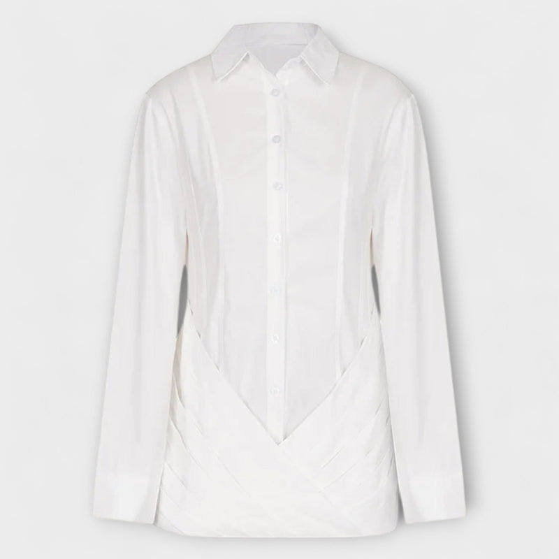 Indie - Vestido de camisa plisado blanco de manga larga