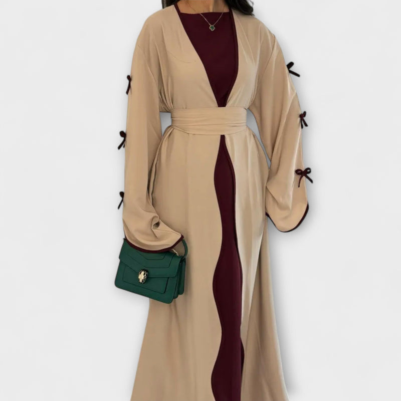 Jasmin - Elegante dúo de cárdigan y vestido con decoración de lazos