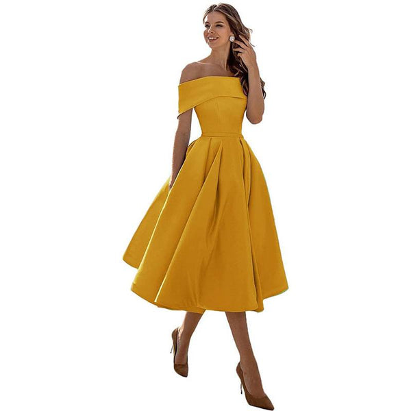 Romy - Elegante vestido maxi drapeado off-the-shoulder