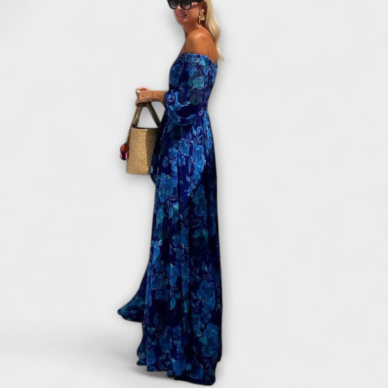 Juniper - Vestido Maxí Off-Shoulder con Fruncido para Vacaciones