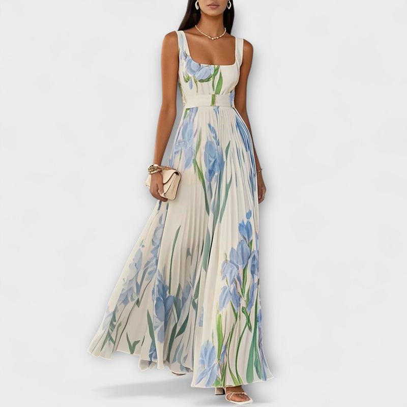 Vestido Maxi de Chifón Floral Doblado