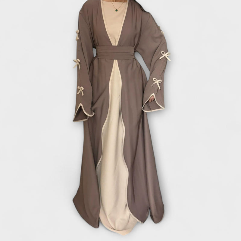 Jasmin - Elegante dúo de cárdigan y vestido con decoración de lazos