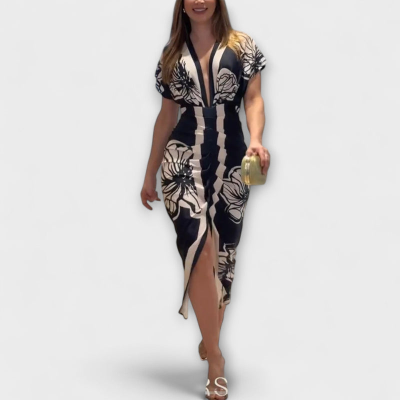 Cleo - Vestido midi dolman único con estampado brasileño
