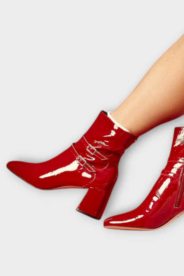 Caitlin - Botas rojas de tacón ancho
