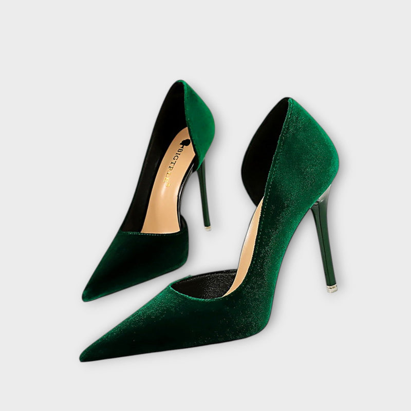 Bella - Tacones de terciopelo en verde
