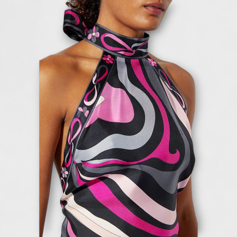 Everly - Conjunto de top tipo halter y falda midi asimétrica
