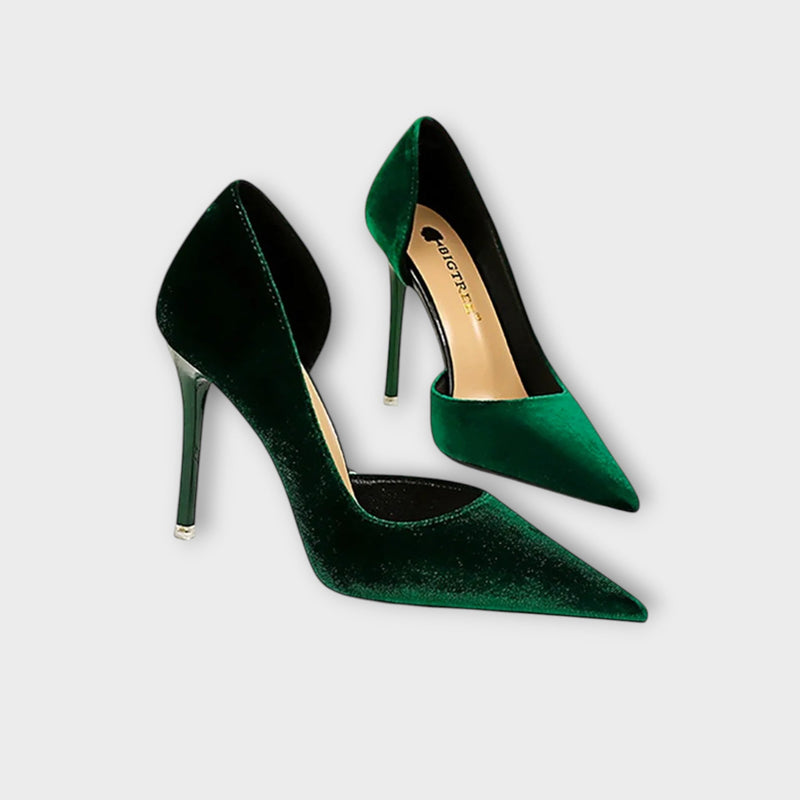 Bella - Tacones de terciopelo en verde