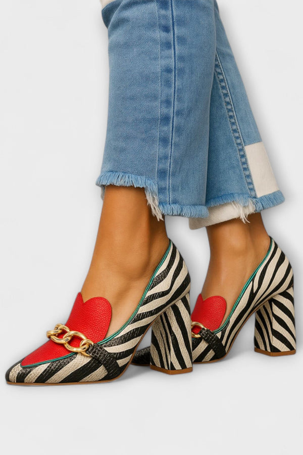 Abigail - Tacones Anchos con Detalle de Cadena Metálica