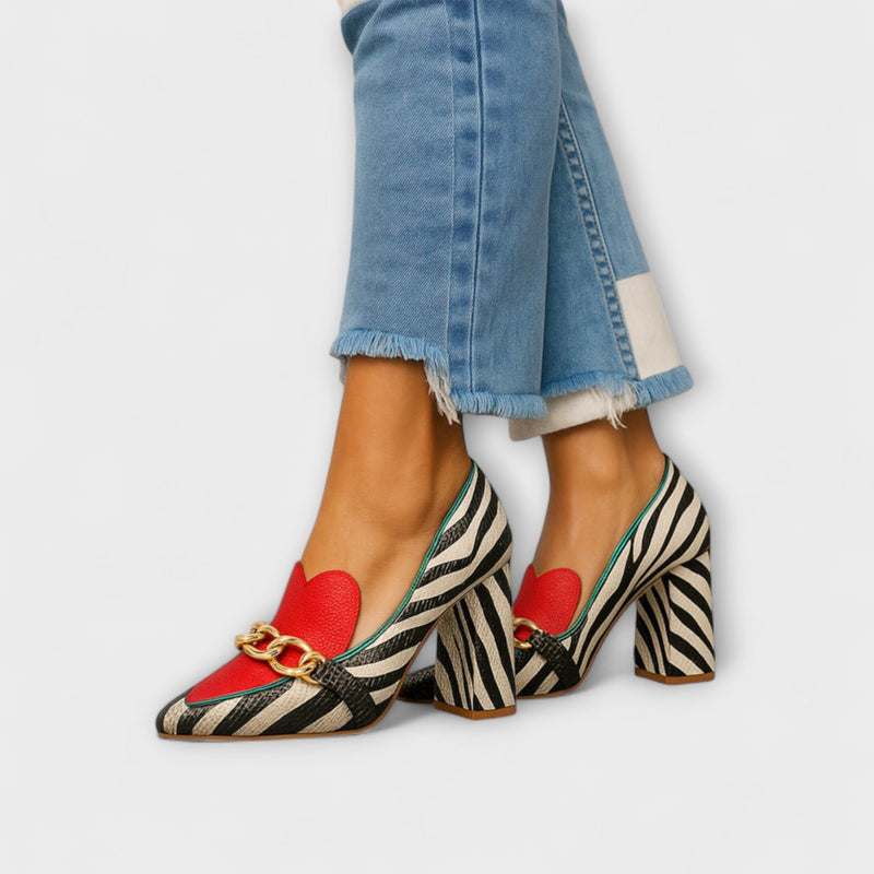 Abigail - Tacones Anchos con Detalle de Cadena Metálica