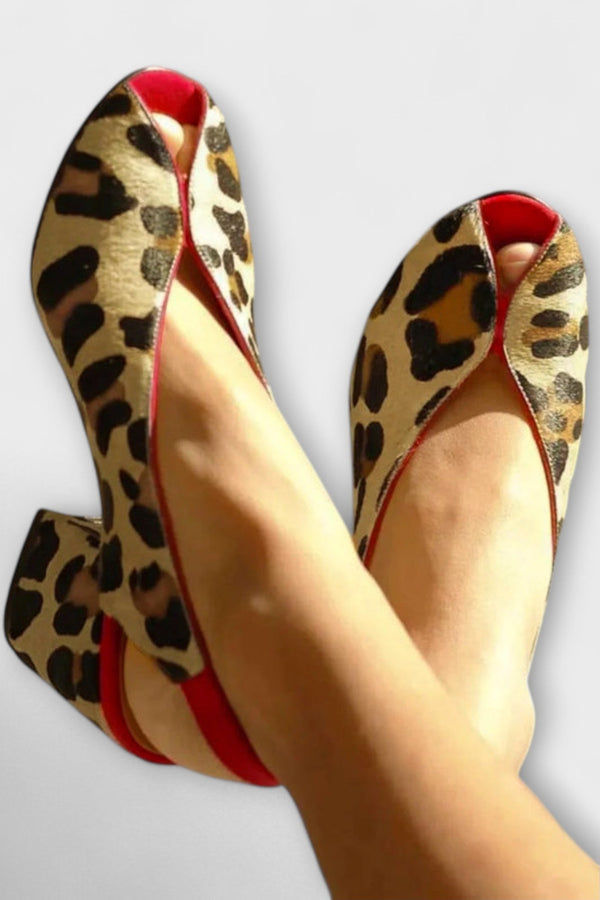 Shora – Tacones Peep Toe Slingback con Diseño de Leopardo