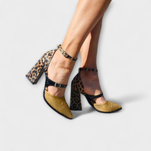 Claire - Tacones con diseño de estampado de leopardo