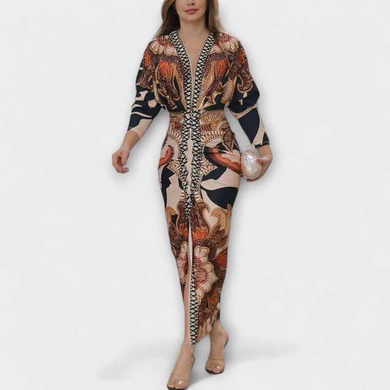 Cleo - Vestido midi dolman único con estampado brasileño