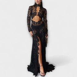 Azalea - Elegancia de Medianoche Vestido Maxí Transparente con Corte