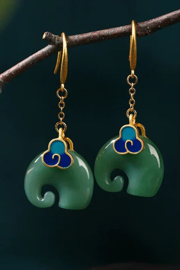 Pendientes de Elefante Verde Retro