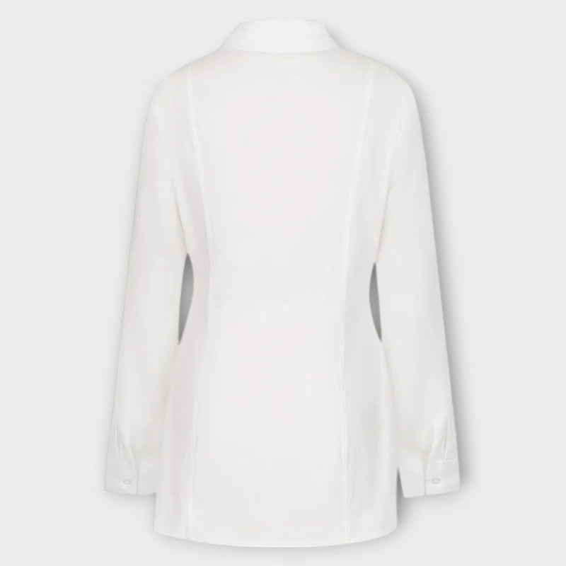 Indie - Vestido de camisa plisado blanco de manga larga