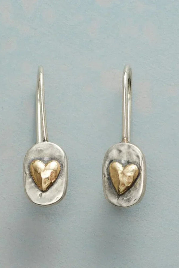 Pendientes de Plata Vintage con Corazón Dorado