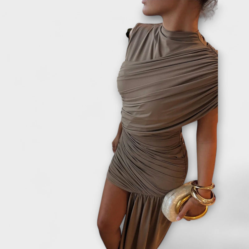 Lila - Vestido elegante y ajustado con escote redondo y plisados