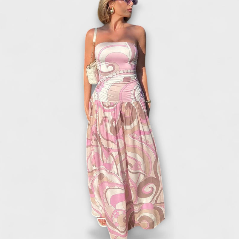 Tatum - Impresionante vestido maxi sin mangas en tonos pastel