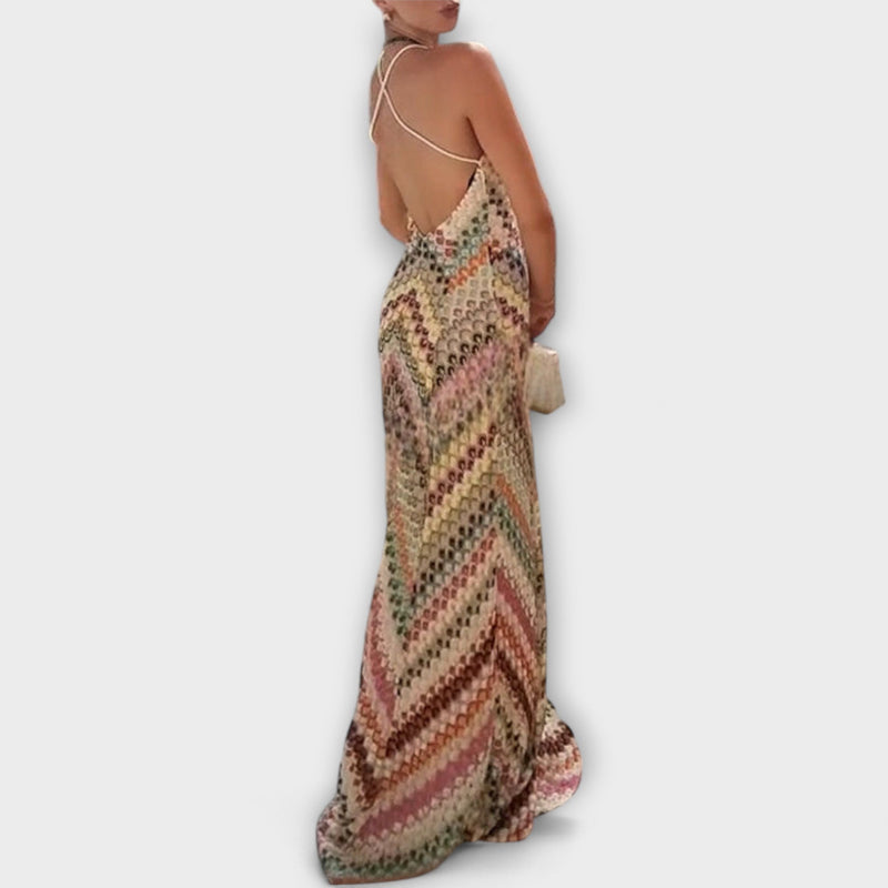 Remi - Vestido Maxí de Punto con Patrón de Pescado Colorido