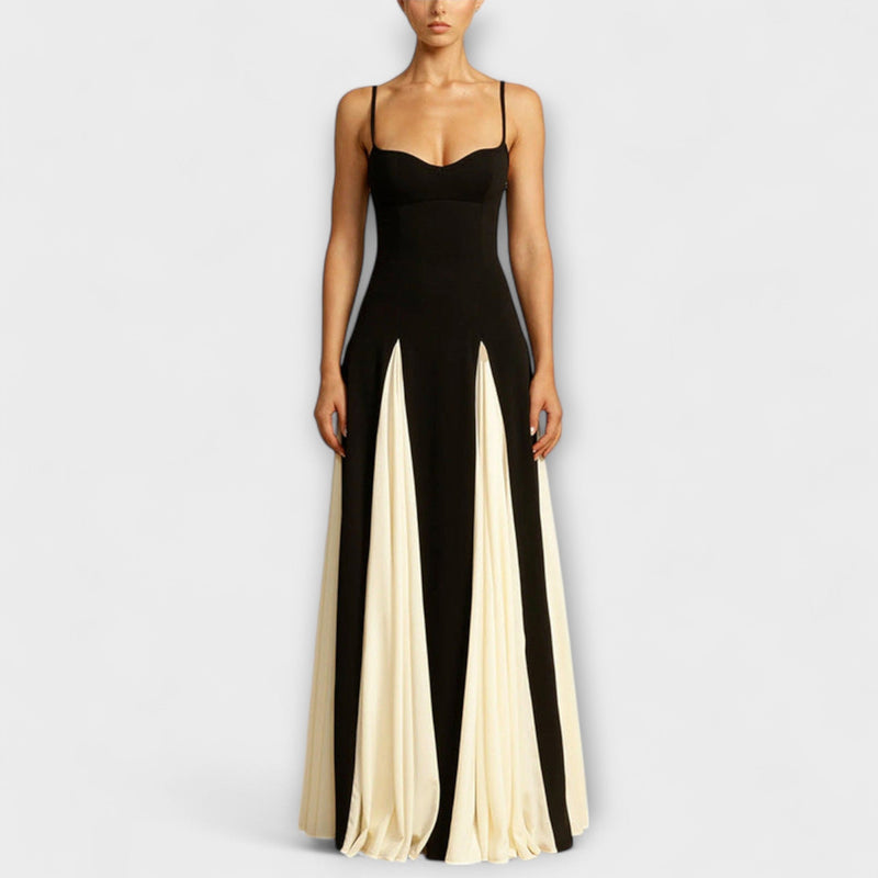 Ember - Elegancia Clásica Vestido Maxi A-Línea con Paneles de Tul