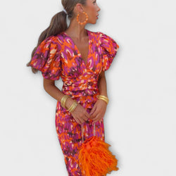 Simona - Vestido elegante con escote en V y mangas abullonadas