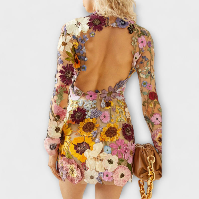 Dolores - Vestido con estampado de flores en 3D