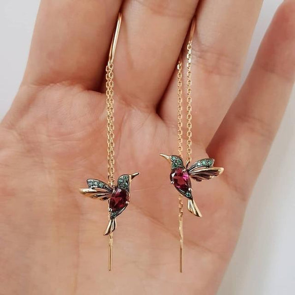 Pendientes de colibrí con esmalte y circonitas