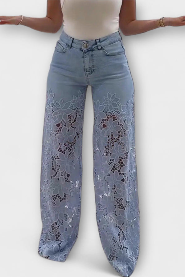 Jeans de patchwork con encaje a la moda