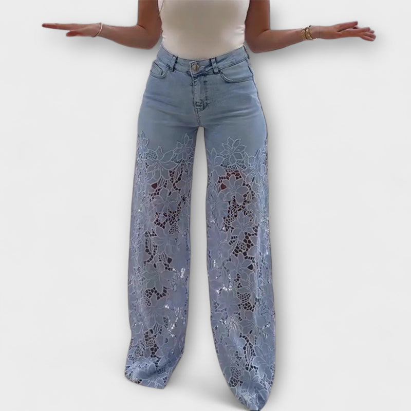 Jeans de patchwork con encaje a la moda
